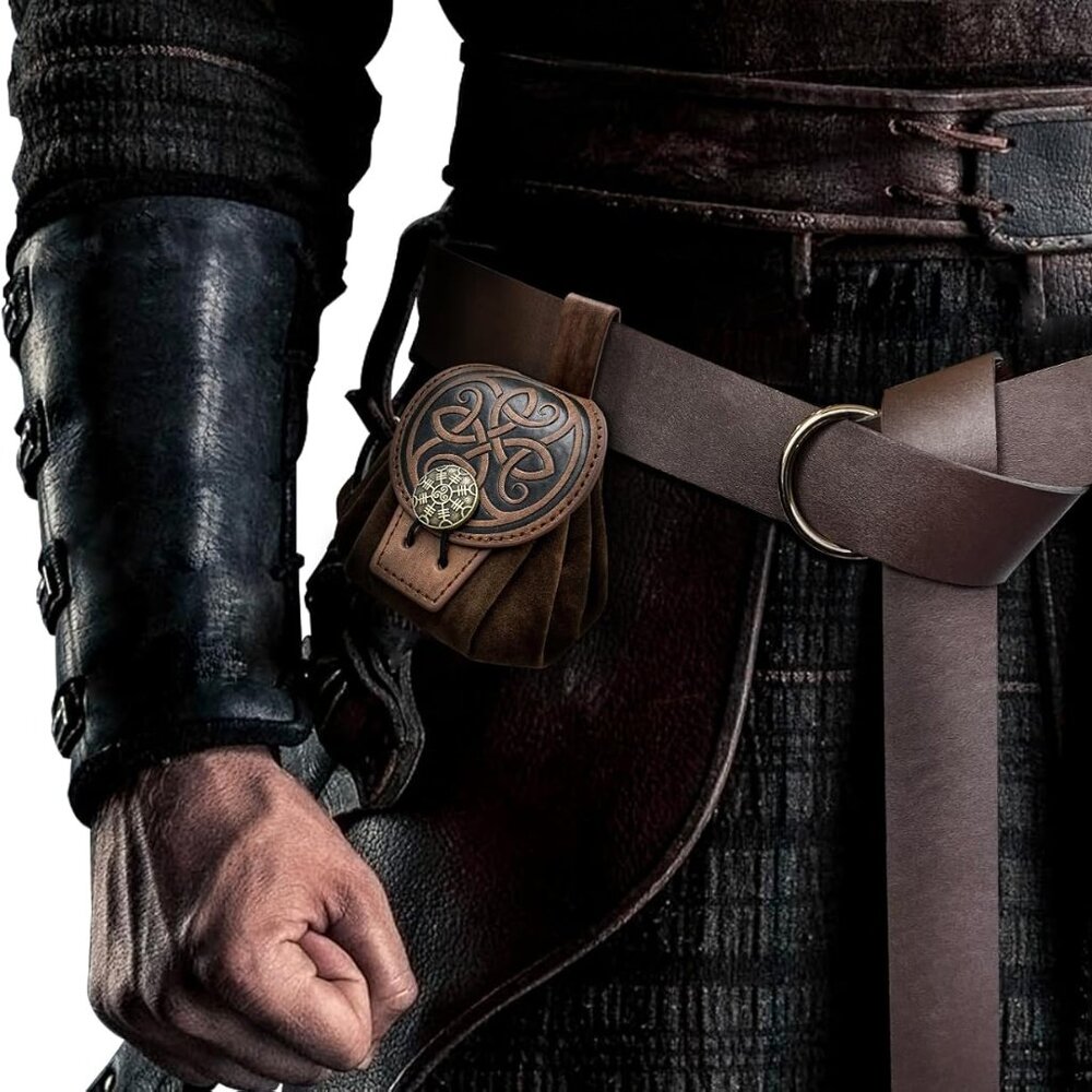 Medieval Embossed Faux Leather Belt Pouch